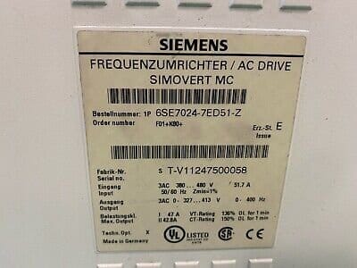 Siemens 6SE7024-7ED51-Z Z=F01+K80.Simovert Masterdrives.Masterdrive.(UK/EU Read)