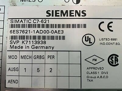 Siemens 6ES7621-1AD00-0AE3, C7-621. HMI, Operator Panel. (UK/EU Read)