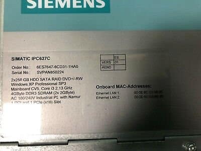 Siemens Simatic 6ES7647-6CD31-1HA0. 6ES7-647-6CD31-1HA0. IPC617 C. (UK/EU Read)