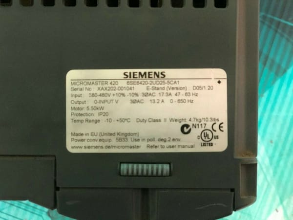Siemens 6SE6420-2UD25-5CA1. Siemens Micromaster 420. 5.5kW. (UK / EU Read)