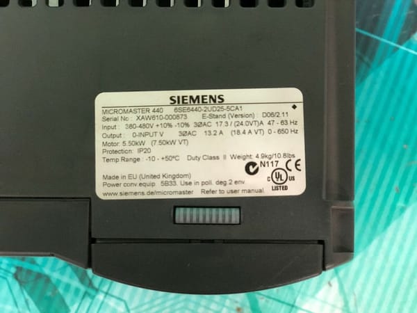 Siemens 6SE6440-2UD25-5CA1. Siemens Micromaster 440. 5.5kW. (UK / EU Read)