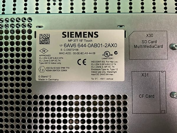 Siemens 6AV6 644-0AB01-2AX0. MP 377 15″ HMI, Operator Panel. (UK/EU Read)