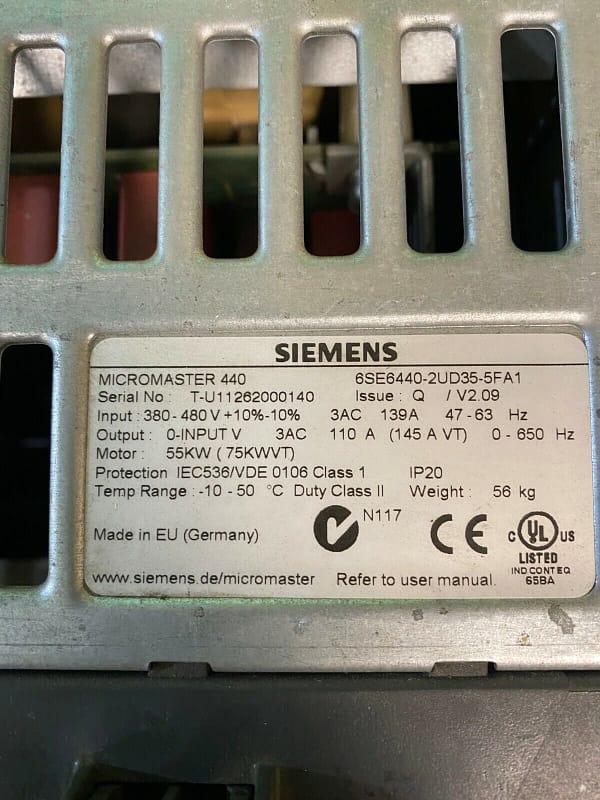 Siemens 6SE6440-2UD35-5FA1. Siemens Micromaster 440. 55kW. (UK / EU Read)