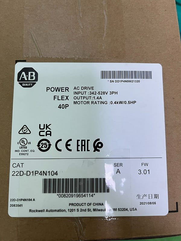 Allen Bradley 22D-D1P4N104. PowerFlex 40P.(UK/EU Please Read)