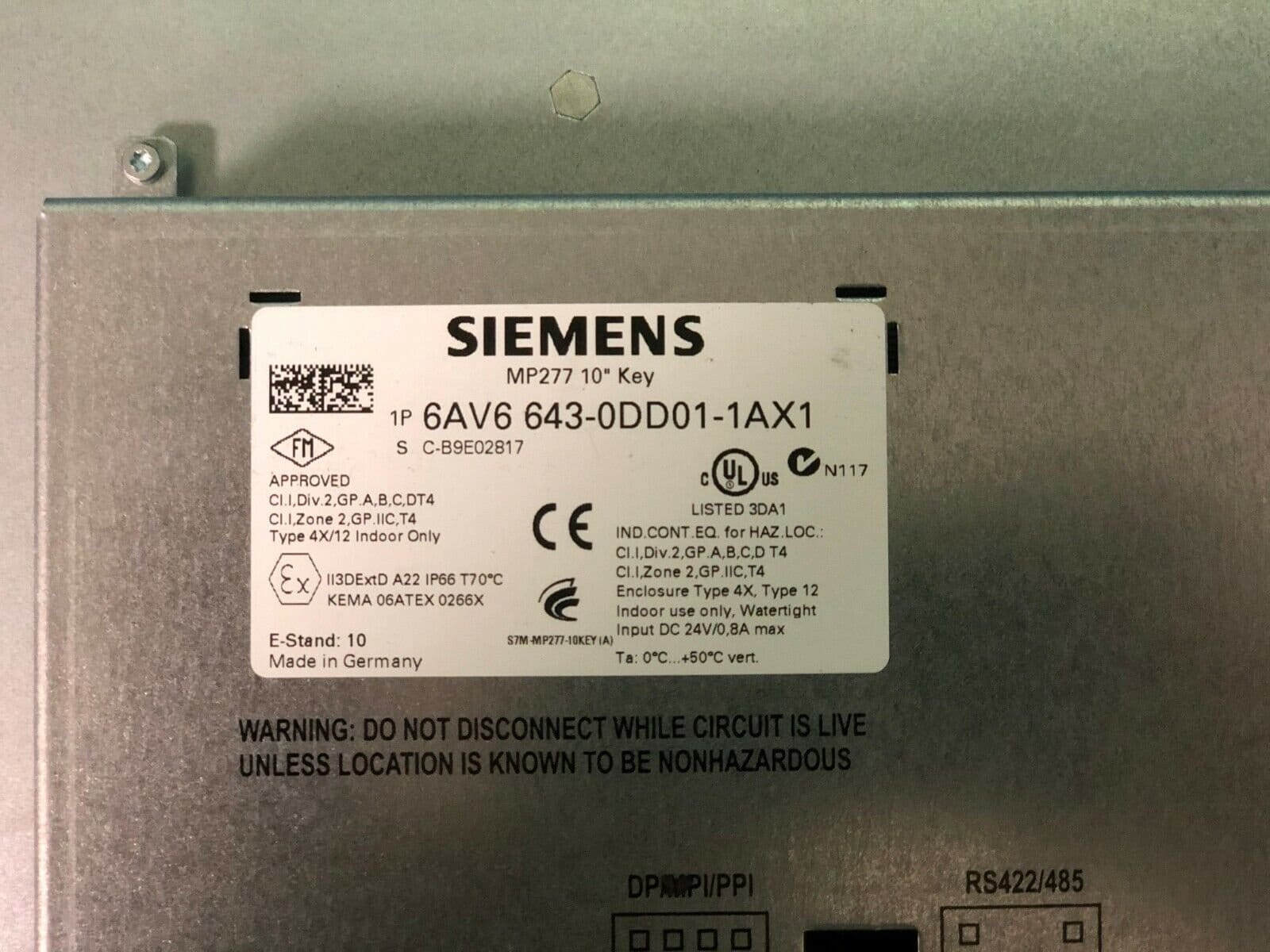 Siemens 6AV6 643-0DD01-1AX1. HMI, Operator Panel. (UK/EU read ...